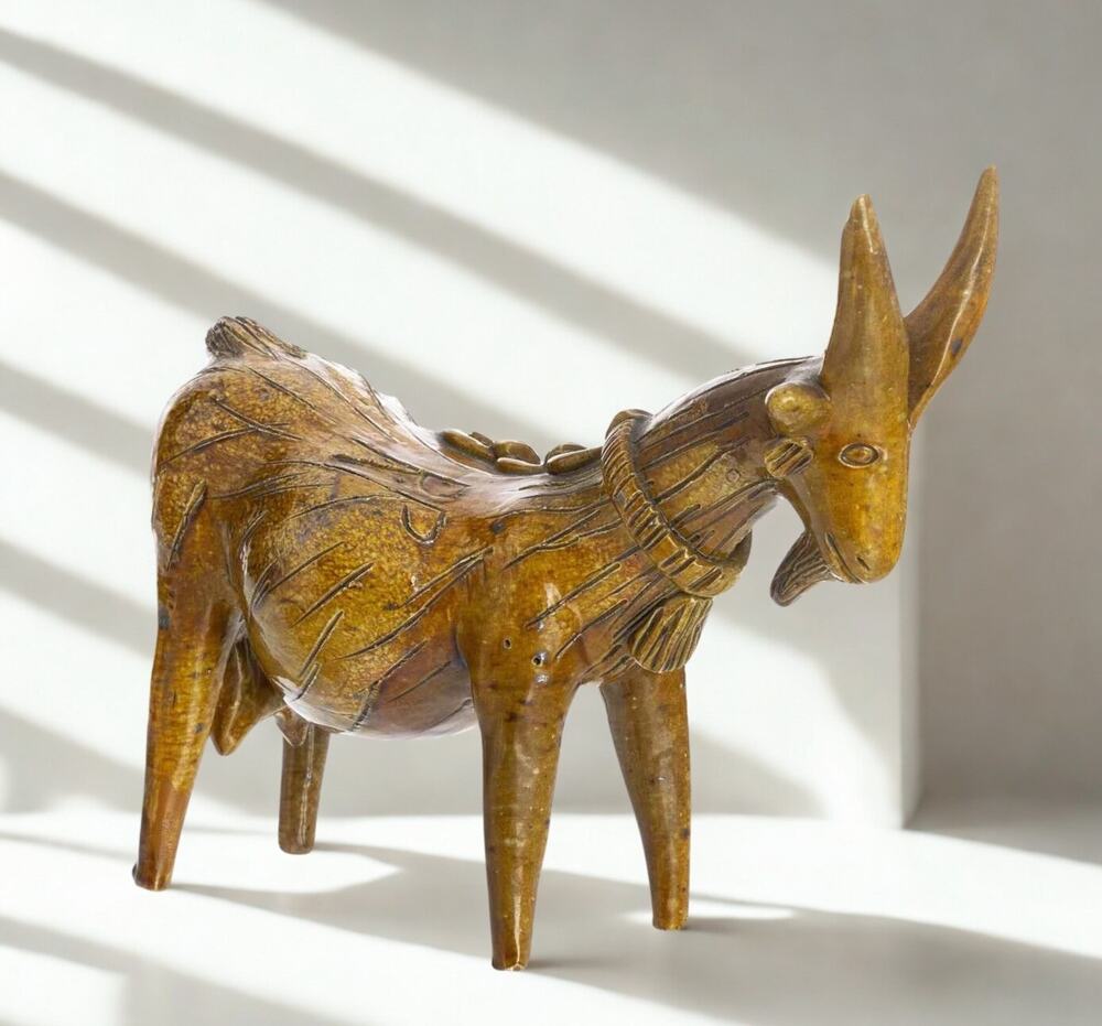 Rosa Ramalho Portugal Folk Art Pregnant Goat Ceramic Sculpture Signed Vintage